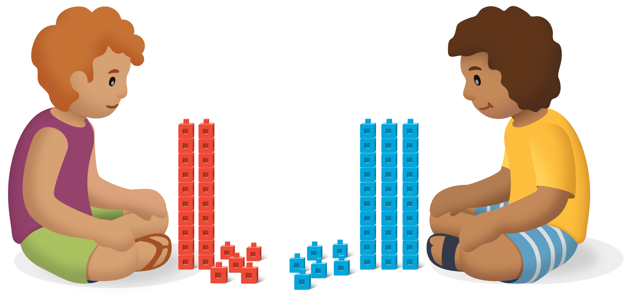 Students with connecting cube towers.
