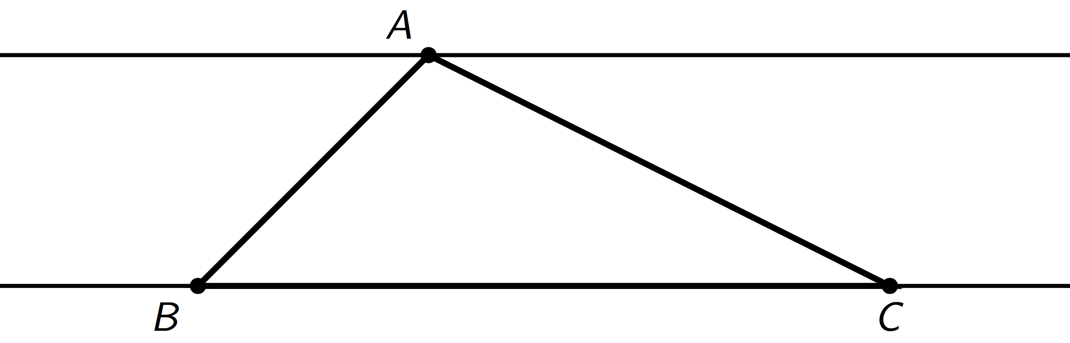 <p>Triangle ABC and two parallel lines.</p>
