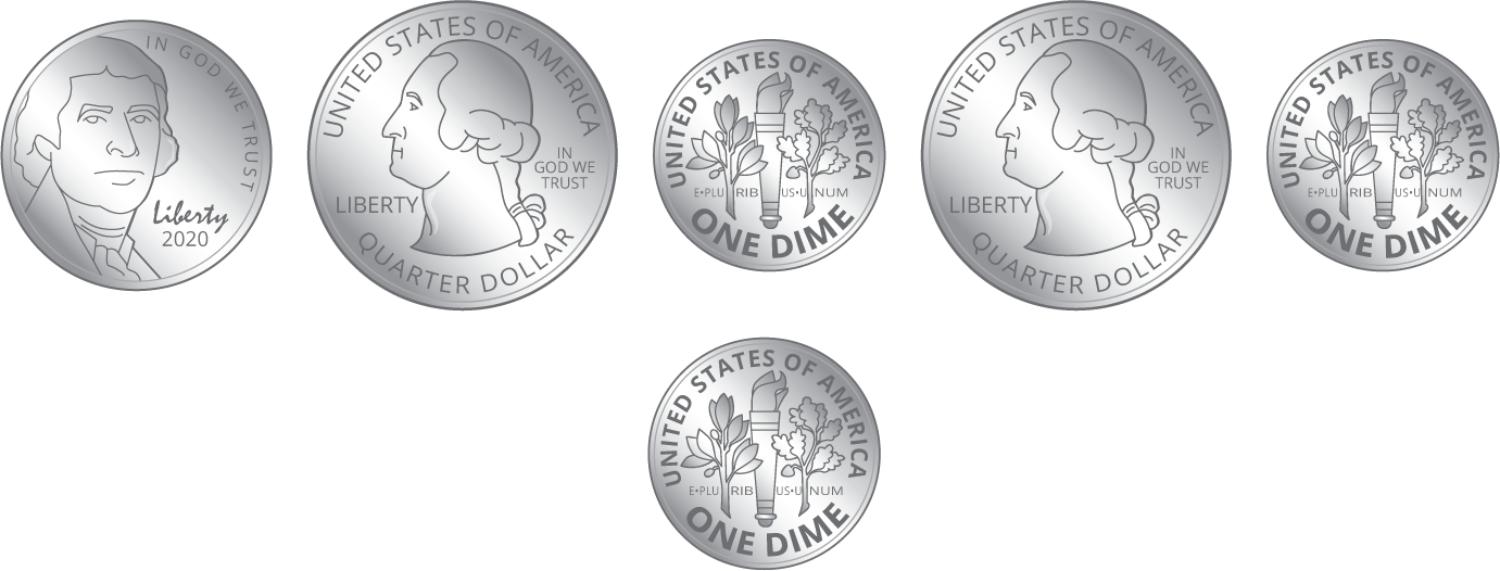 Two quarters. Three dimes. One nickel.