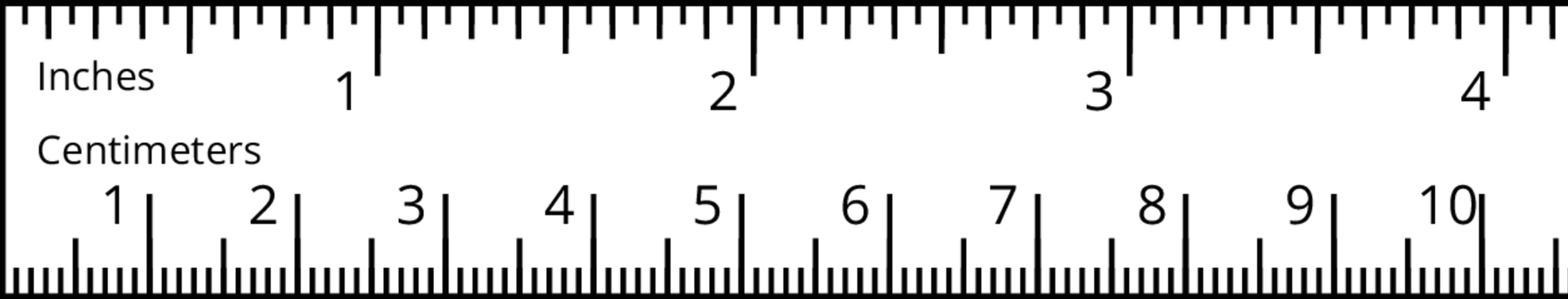 <p>Ruler. Top of ruler, inches. Bottom of ruler, centimeters.</p>

