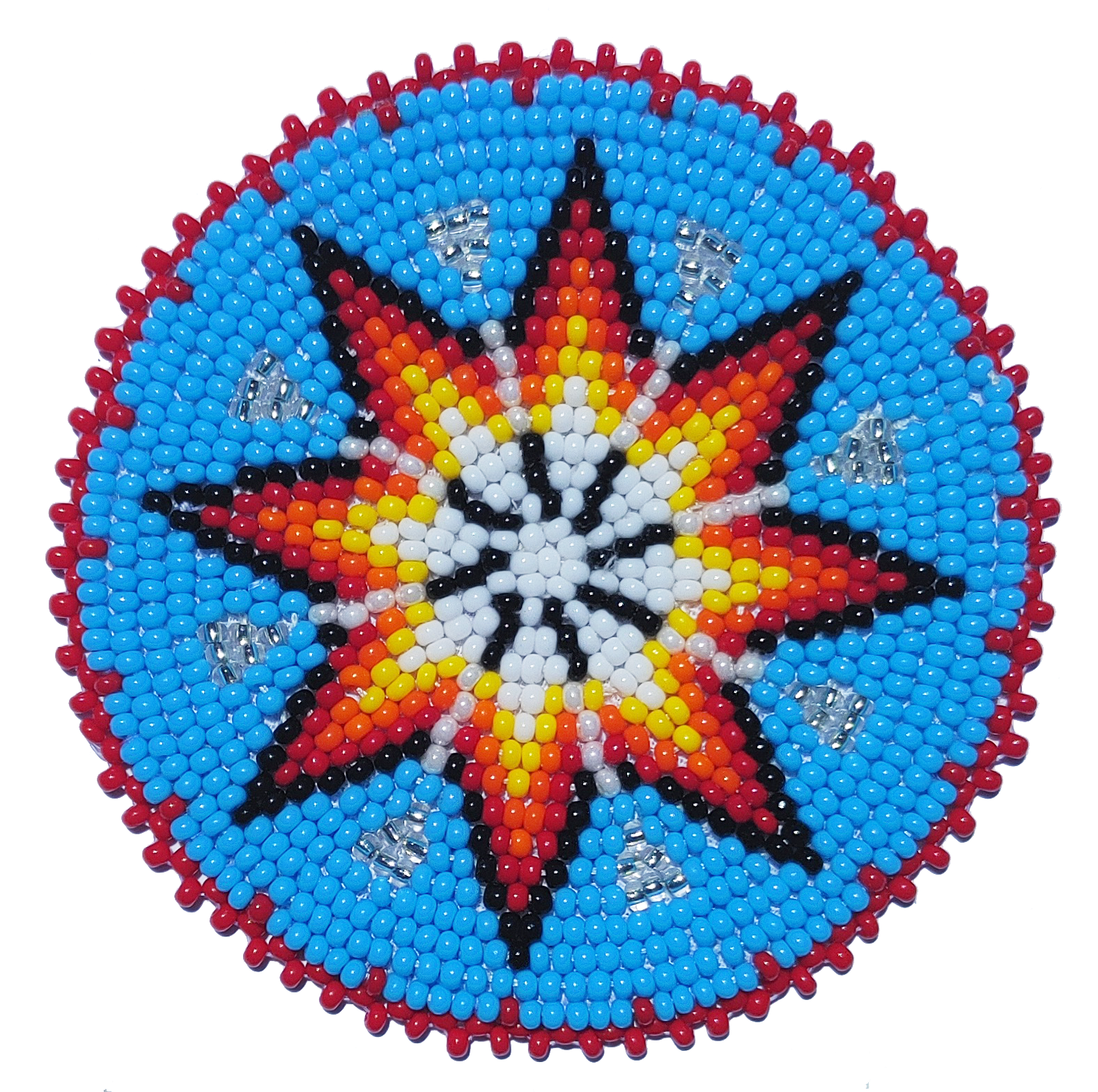 Image of a circular patch covered with small beads.