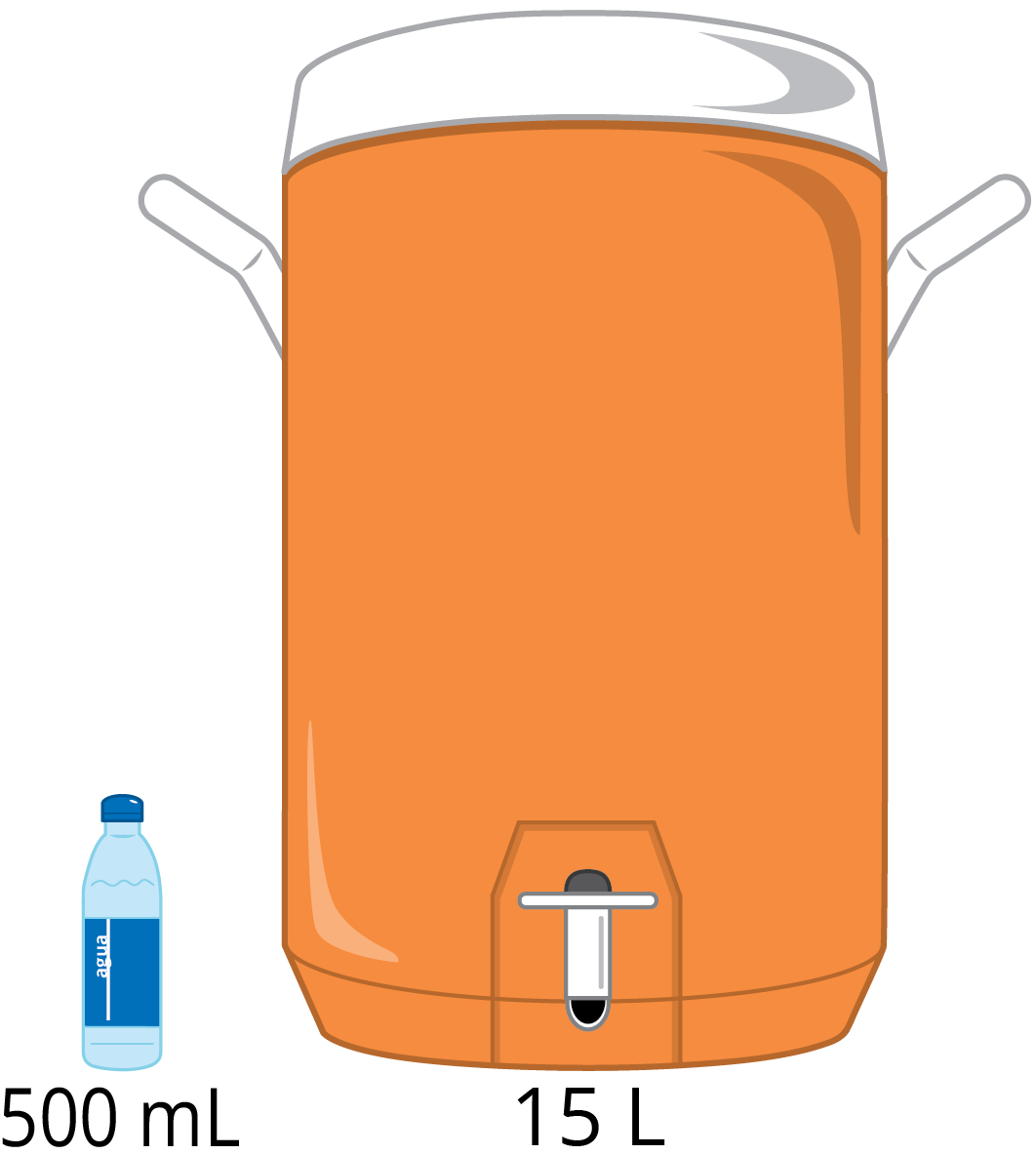 image of water bottle, 500 milliliters. water cooler, 15 liters.