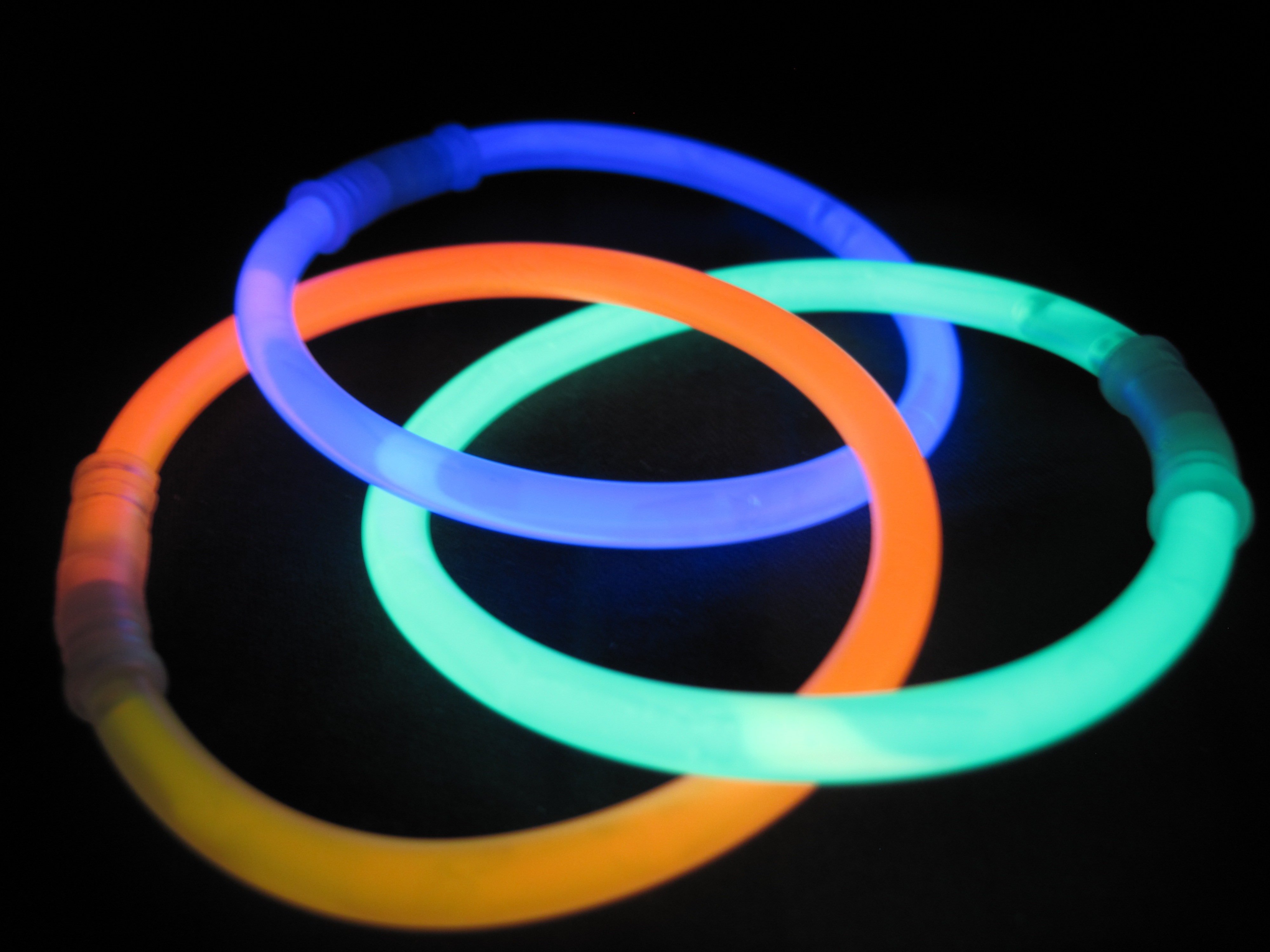 <p>Picture. Three neon bracelets.</p>
