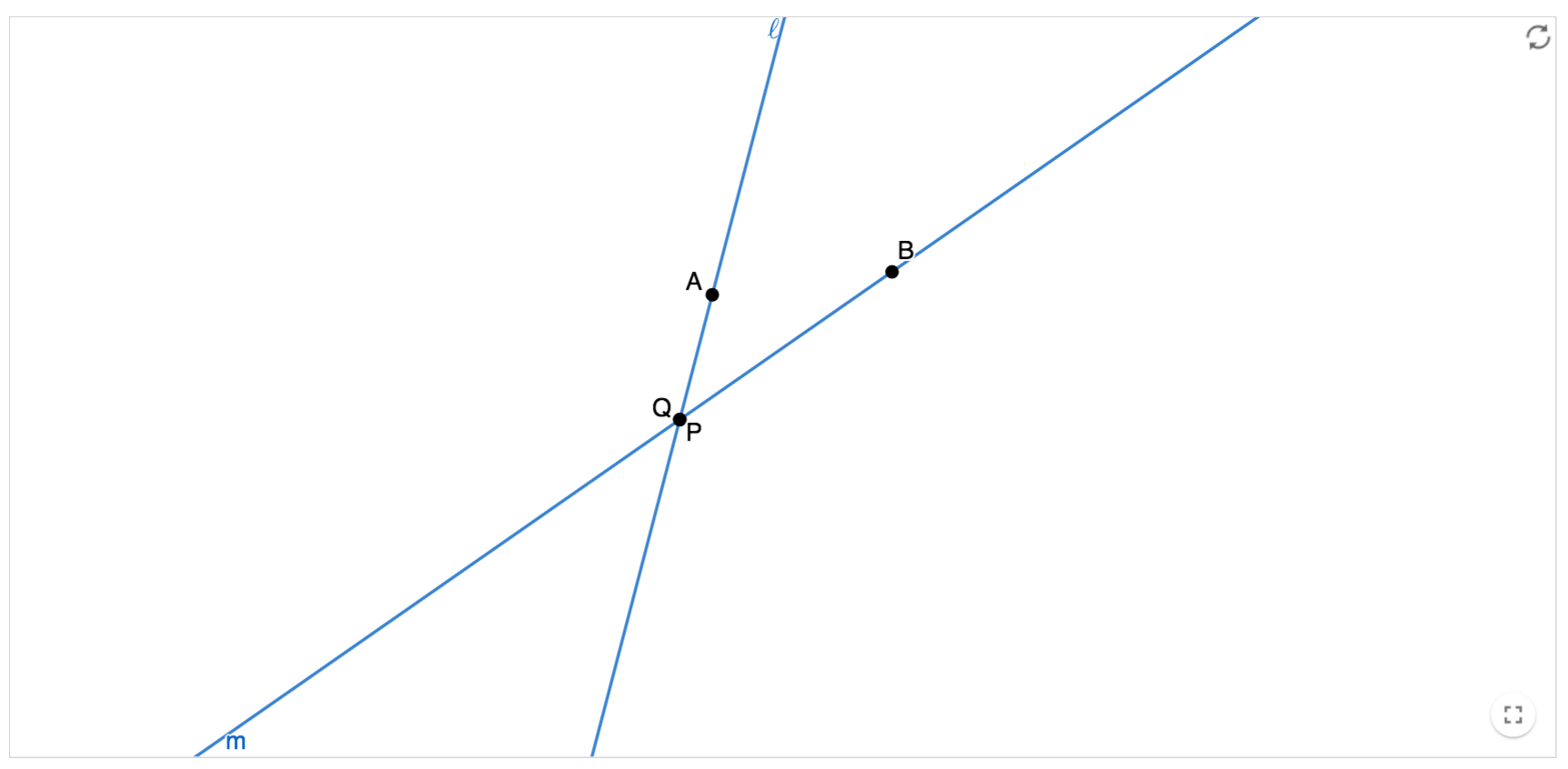 <p>Lines L and M, intersecting at points Q and P.<br>
 </p>
