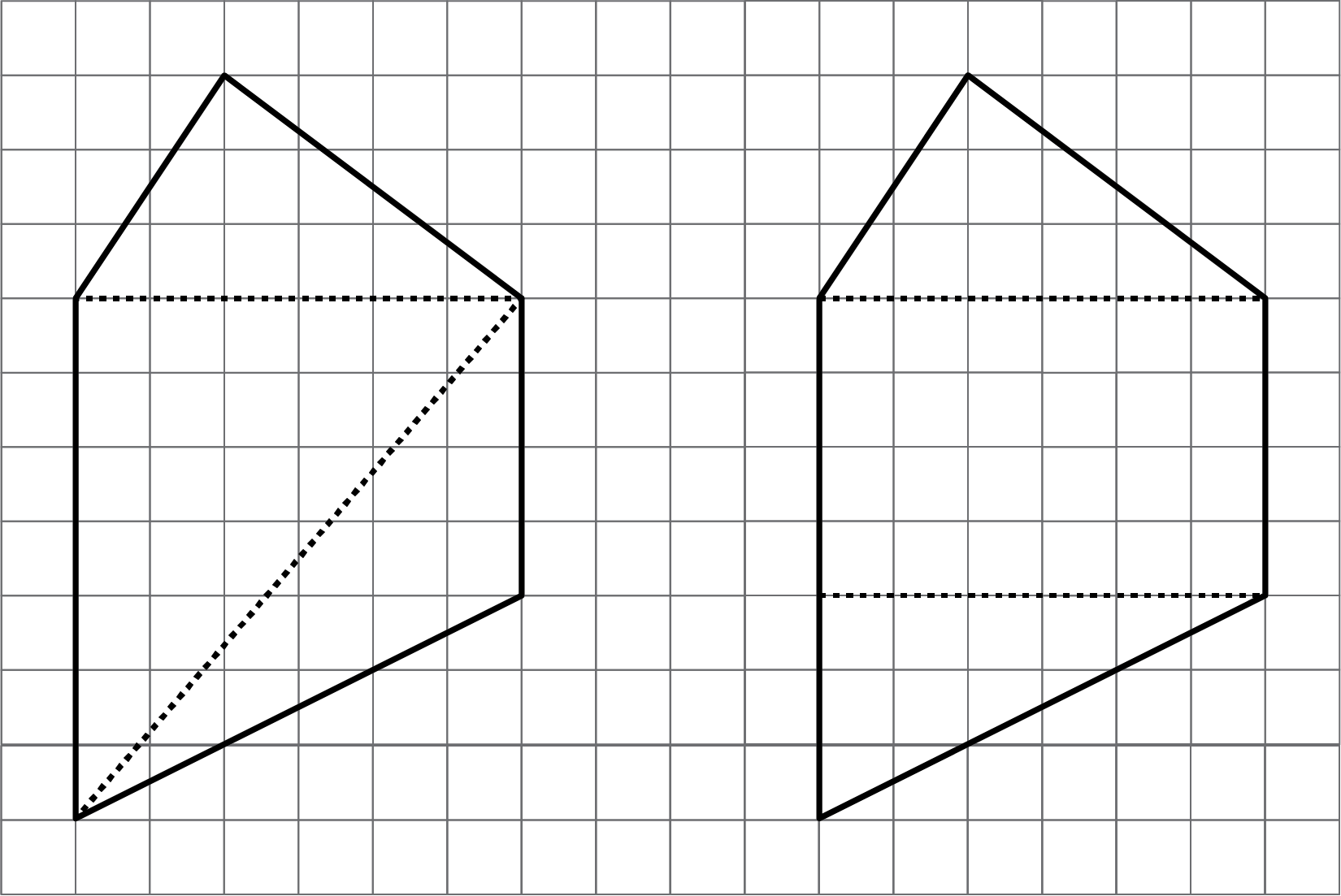 <p>2 five sided polygons on a grid </p>
