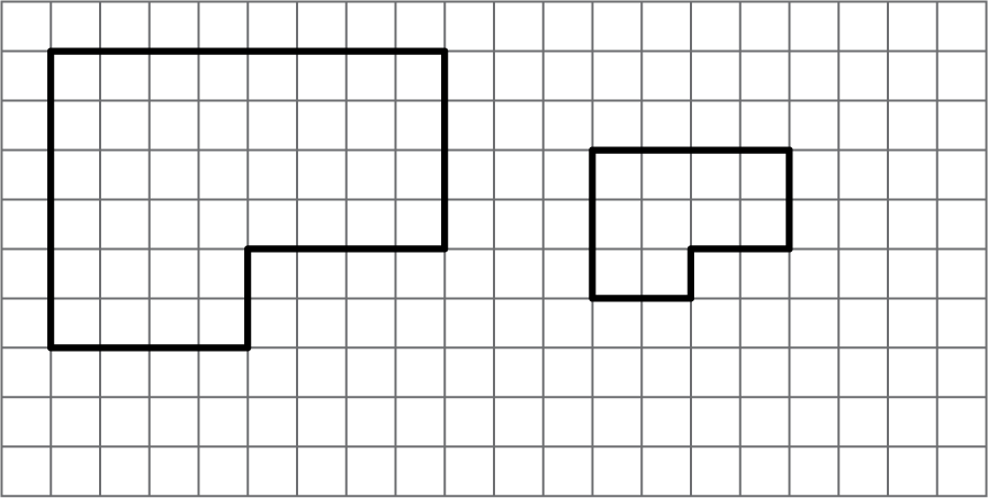 <p>Two polygons drawn on a grid. One polygon is a scaled copy of the other polygon.</p>
