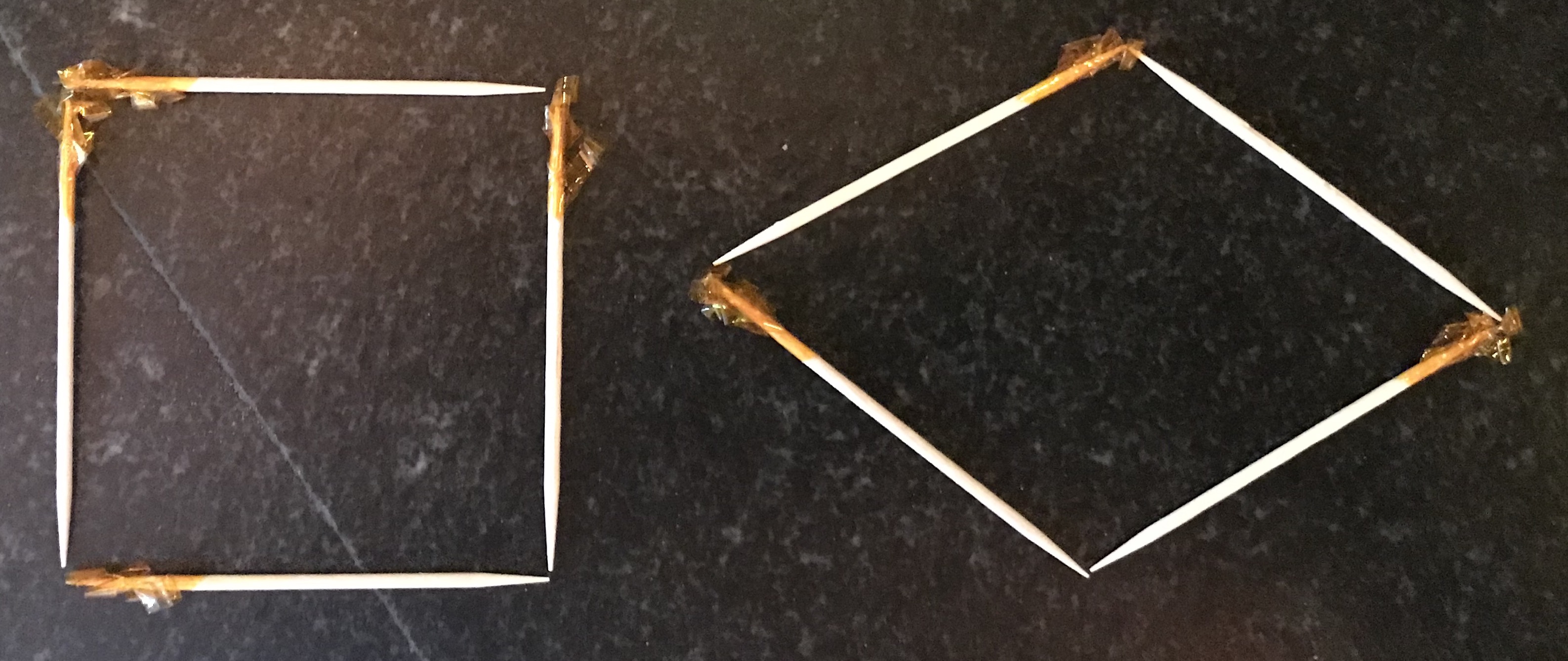 toothpicks. left, square. right, rhombus.