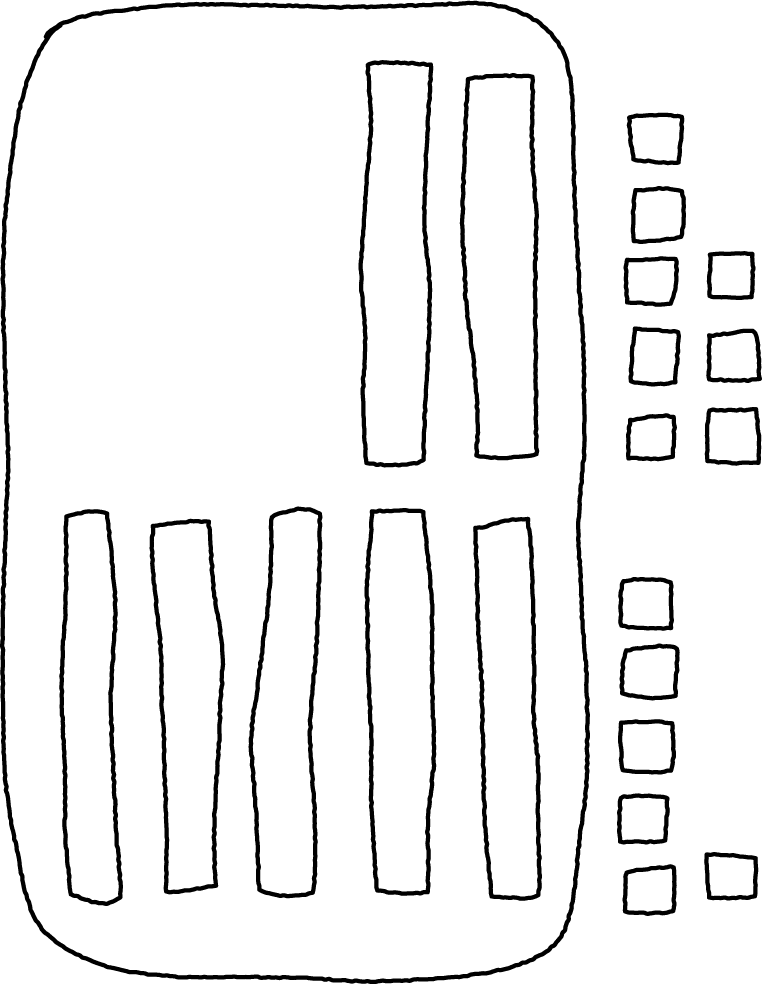 Base ten drawing. Group of 2 tens and 5 tens, circled. 8 ones and 6 ones. 