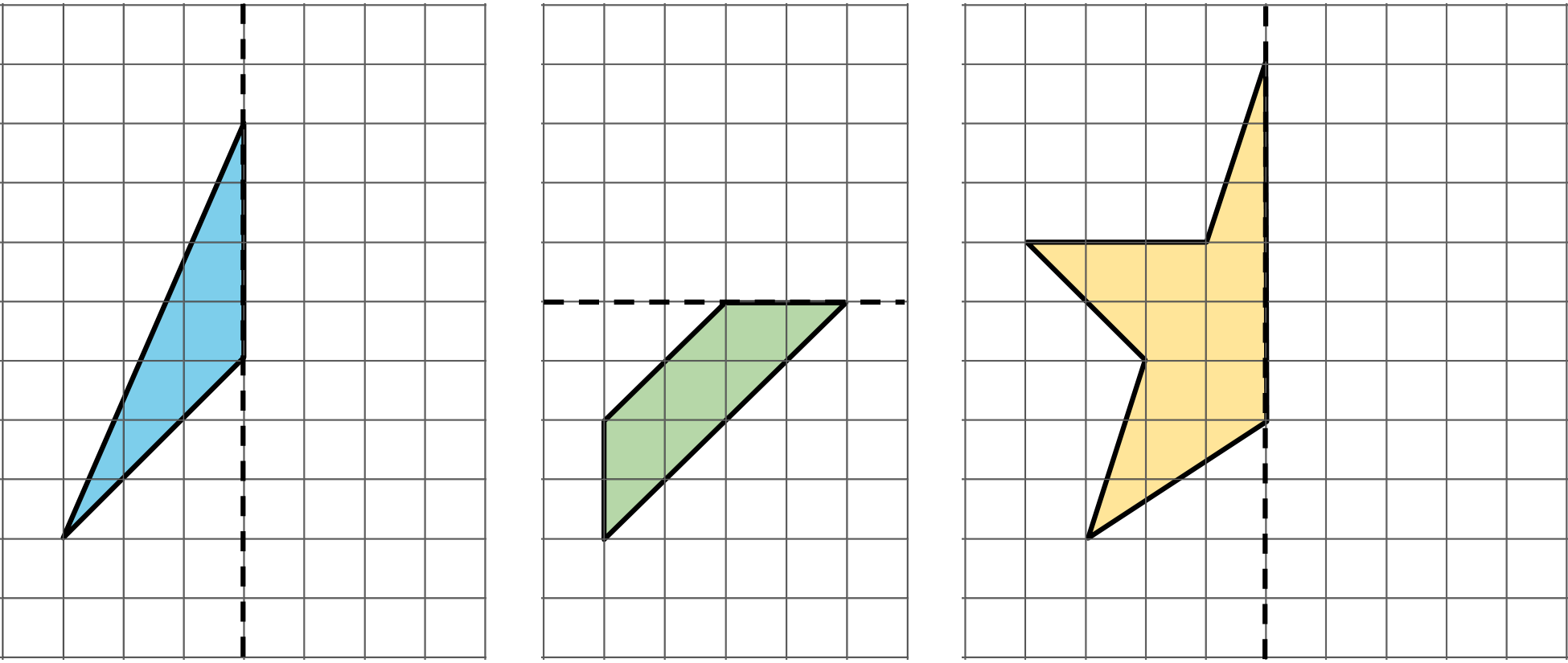 3 shapes on grid. 