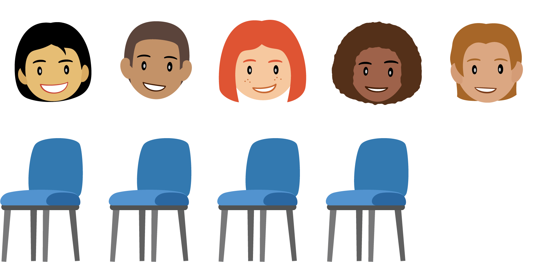 <p>People, 5. Chairs, 4.</p>
