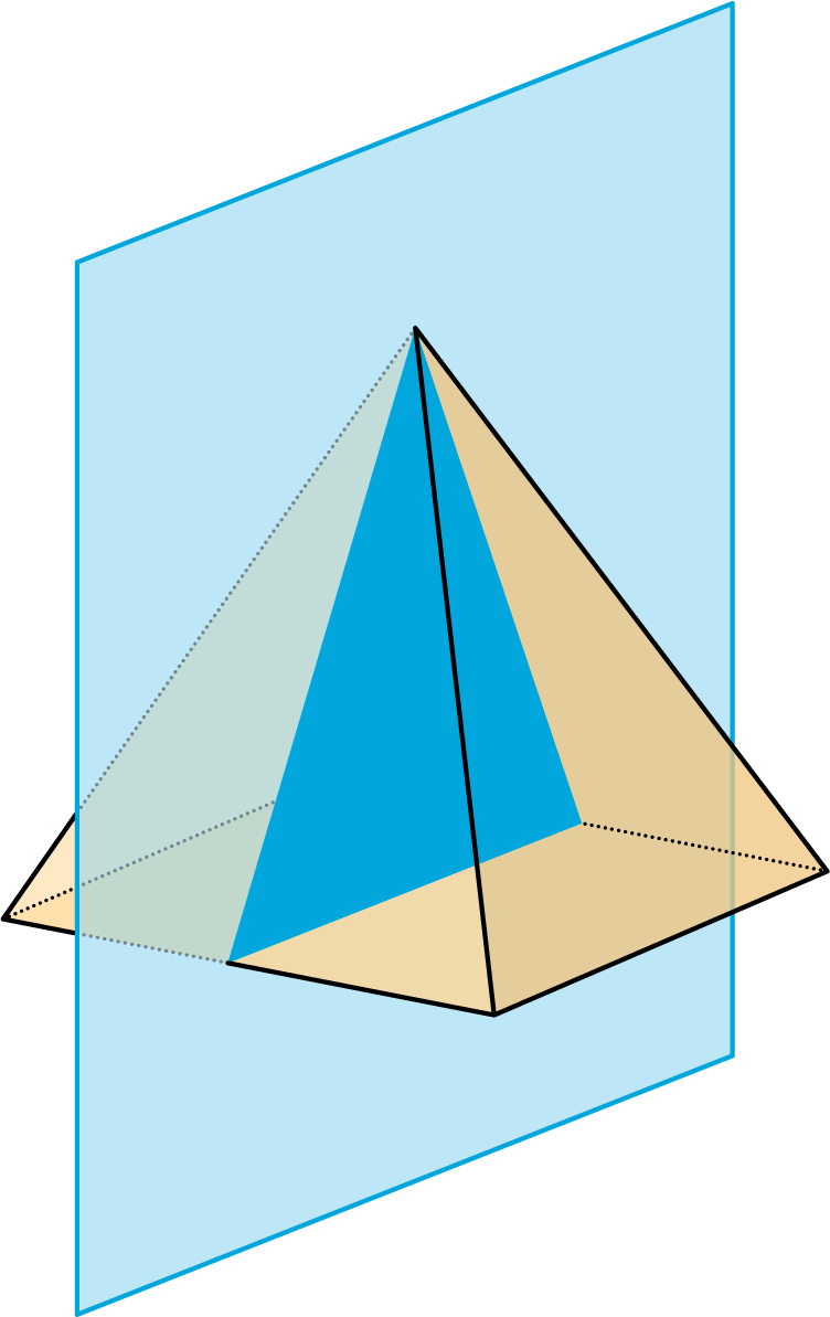 <p>A vertical plane cuts the prism.</p>
