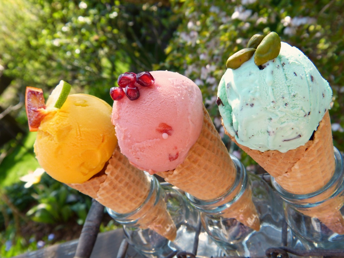 <p>Three ice cream cones</p>

