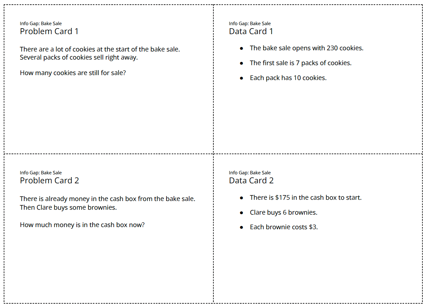 Gap activity. Problem and data cards