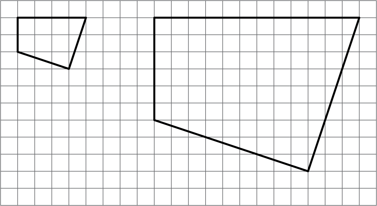<p>Two polygons drawn on a grid. One polygon is a scaled copy of the other polygon.</p>
