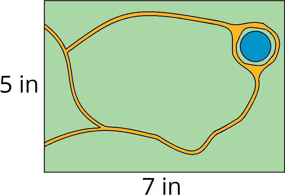 <p>A scale drawing of a rectangular park. The width is 5 inches and the length is 7 inches.</p>

