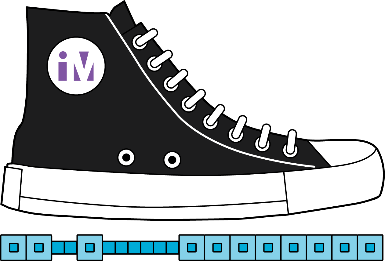Shoe. Underneath from toe to heel, 19 cubes, two different sizes, no space in between the cubes.  