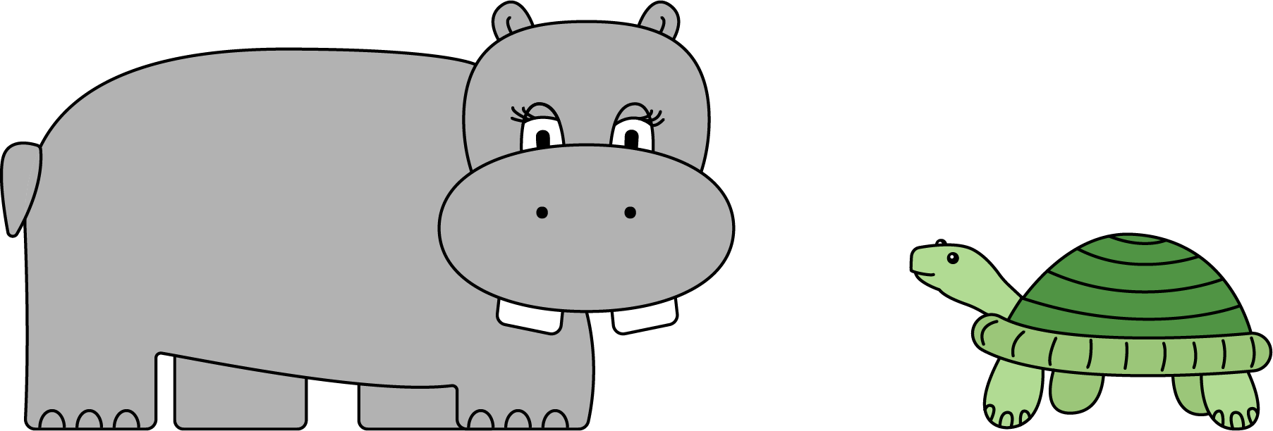<p>A hippopotamus with 2 eyes and 4 legs and a turtle with 2 eyes and 4 legs.</p>
