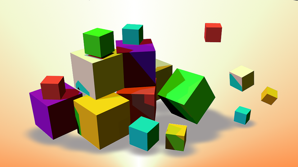 <p>Colorful cubes of different sizes.</p>

