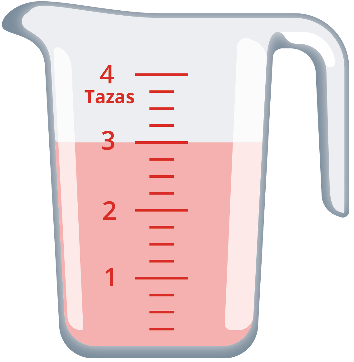 image of a measuring cup, red liquid up to 3 cups line
