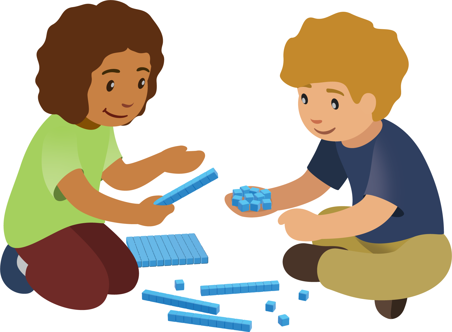 Students with base ten blocks.