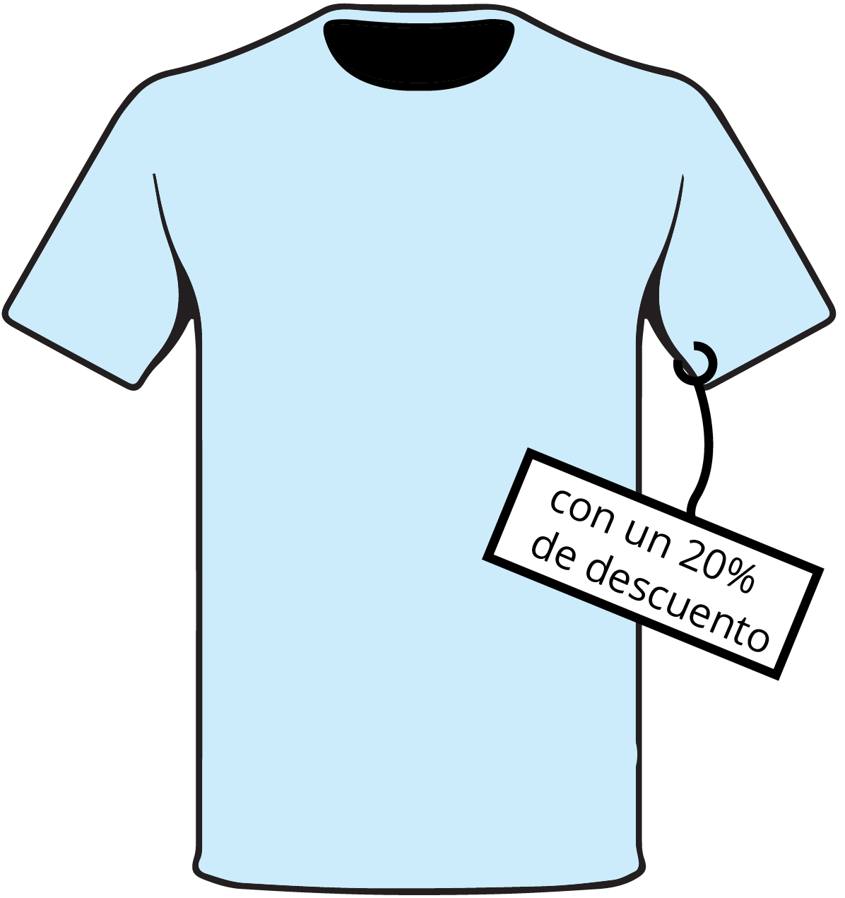 <p>Light blue t-shirt with a 20 percent off tag attached.</p>
