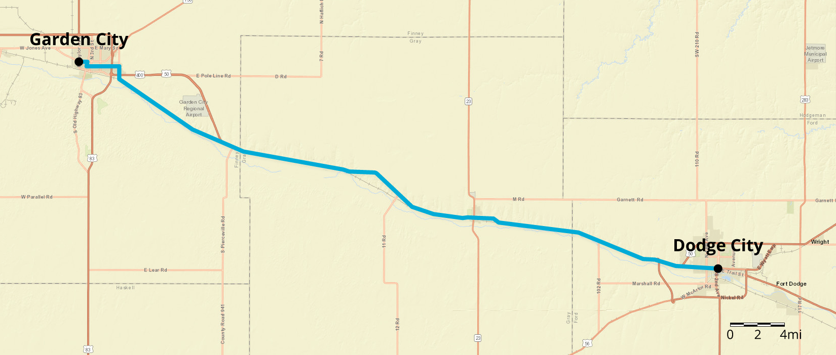 <p>Map with a line, trending downward and right. </p>
