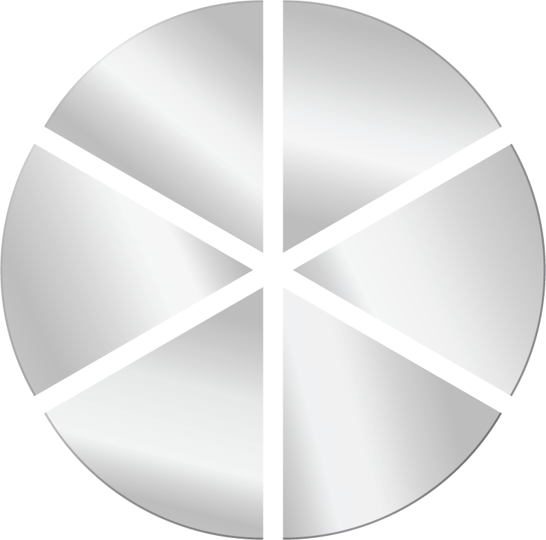 <p>A circular mirror cut into 6 congruent slices.</p>
