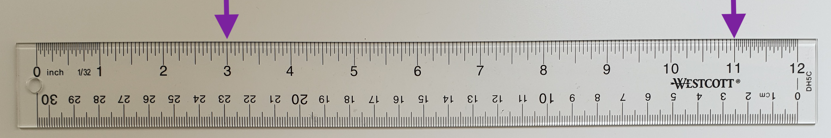 <p>Image of ruler. Arrow at 3 inches and 11 inches.</p>
