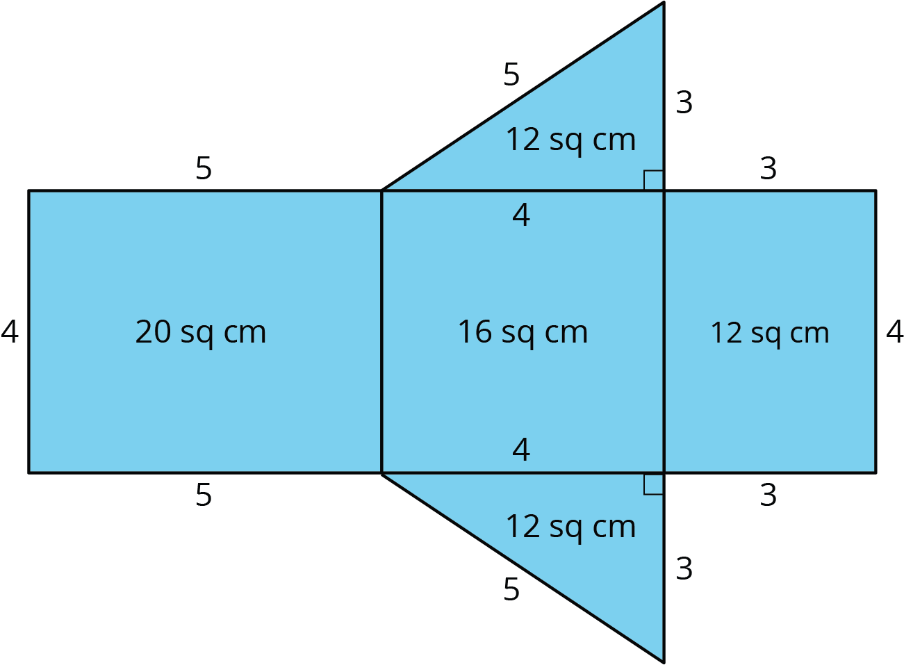 <p>Triangular prism, dimensions and areas of faces provided.</p>
