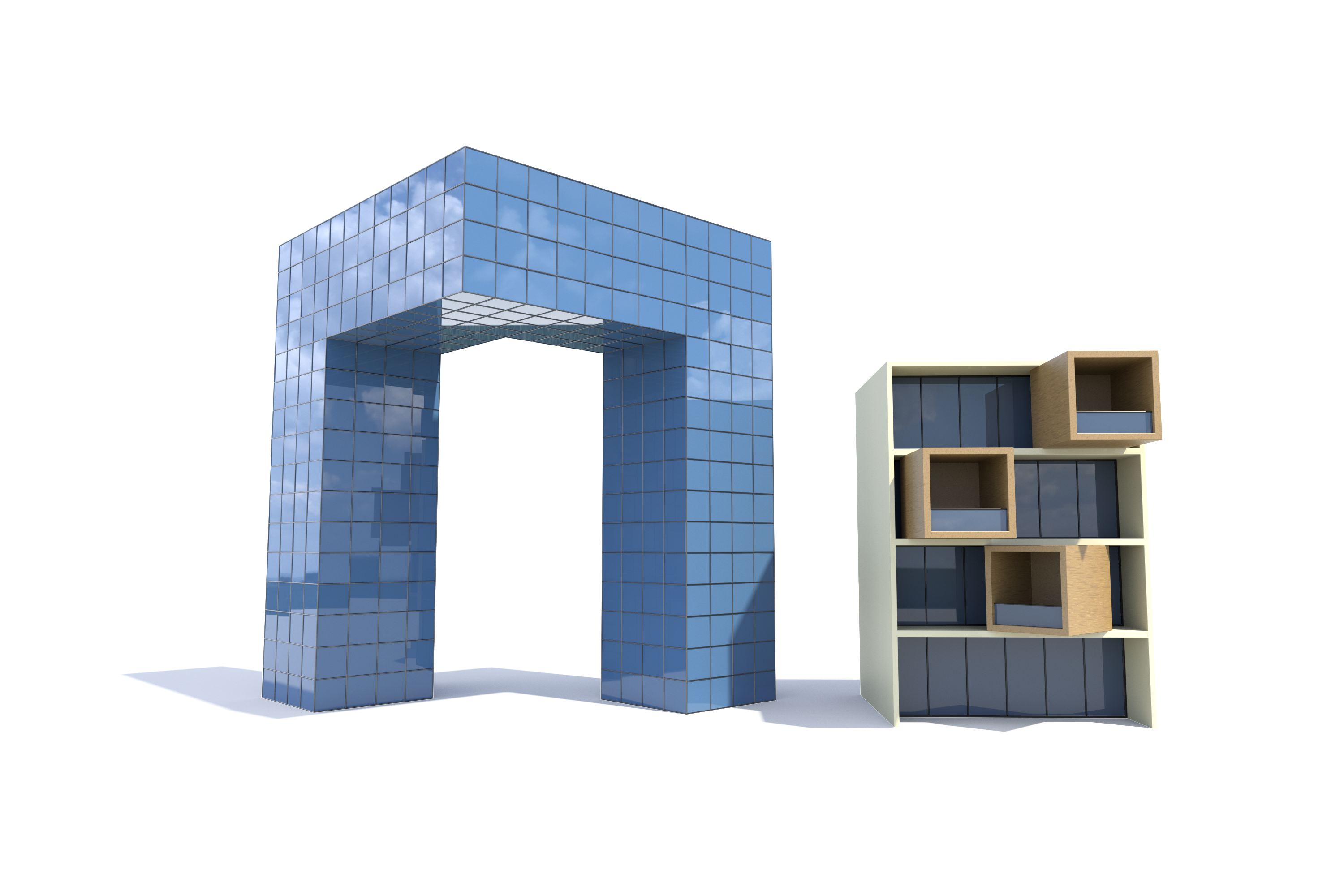 Arched entryway and a bookshelf. 