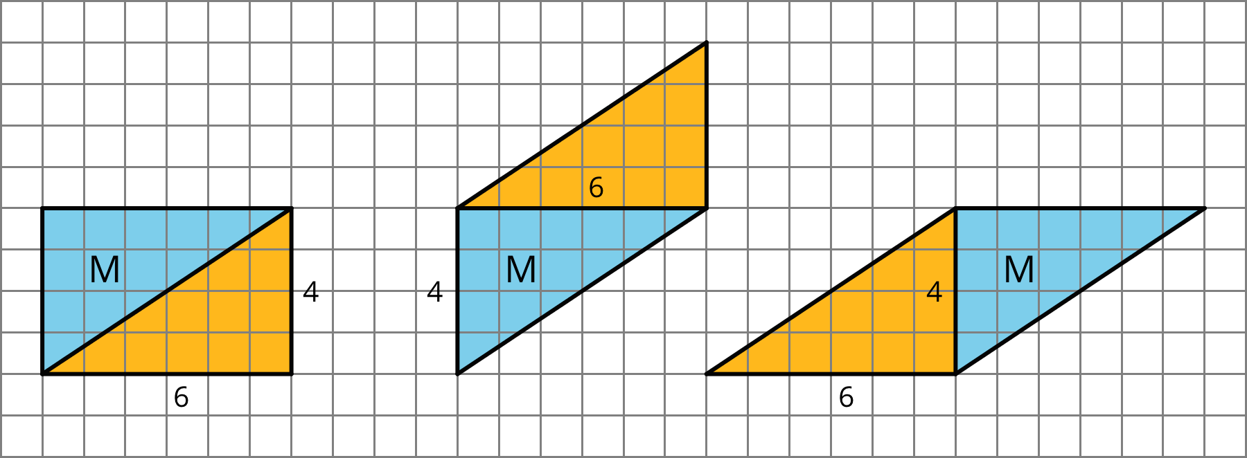 <p>3 triangles on a grid</p>
