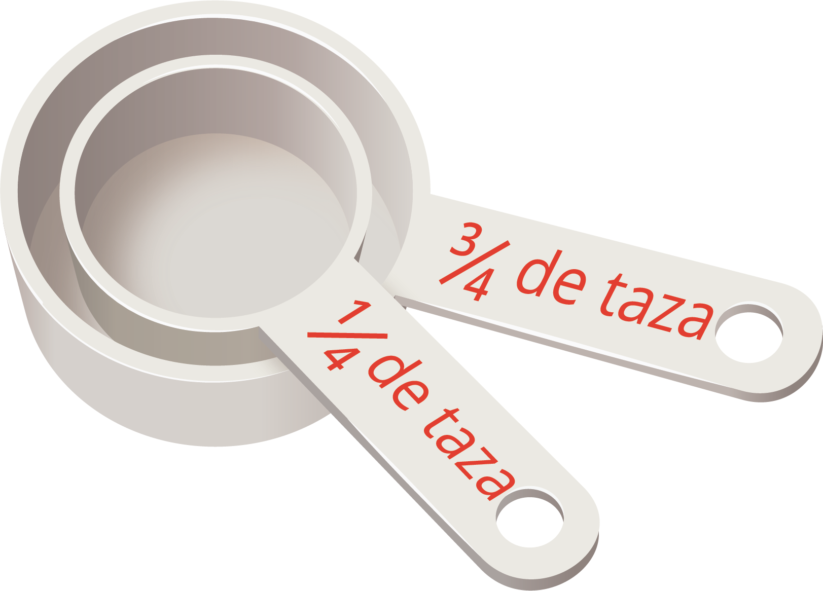 2 stacked measuring cups labeled one fourth cup and three fourths cup.