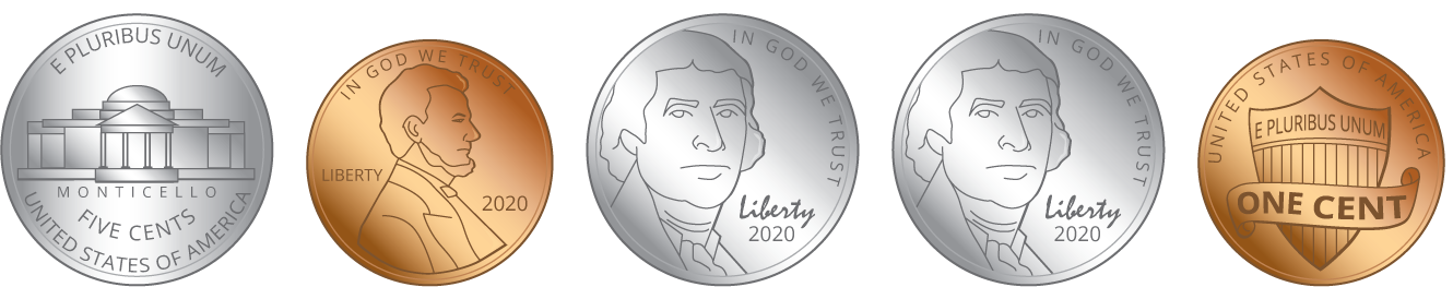 Three nickels. Two pennies.