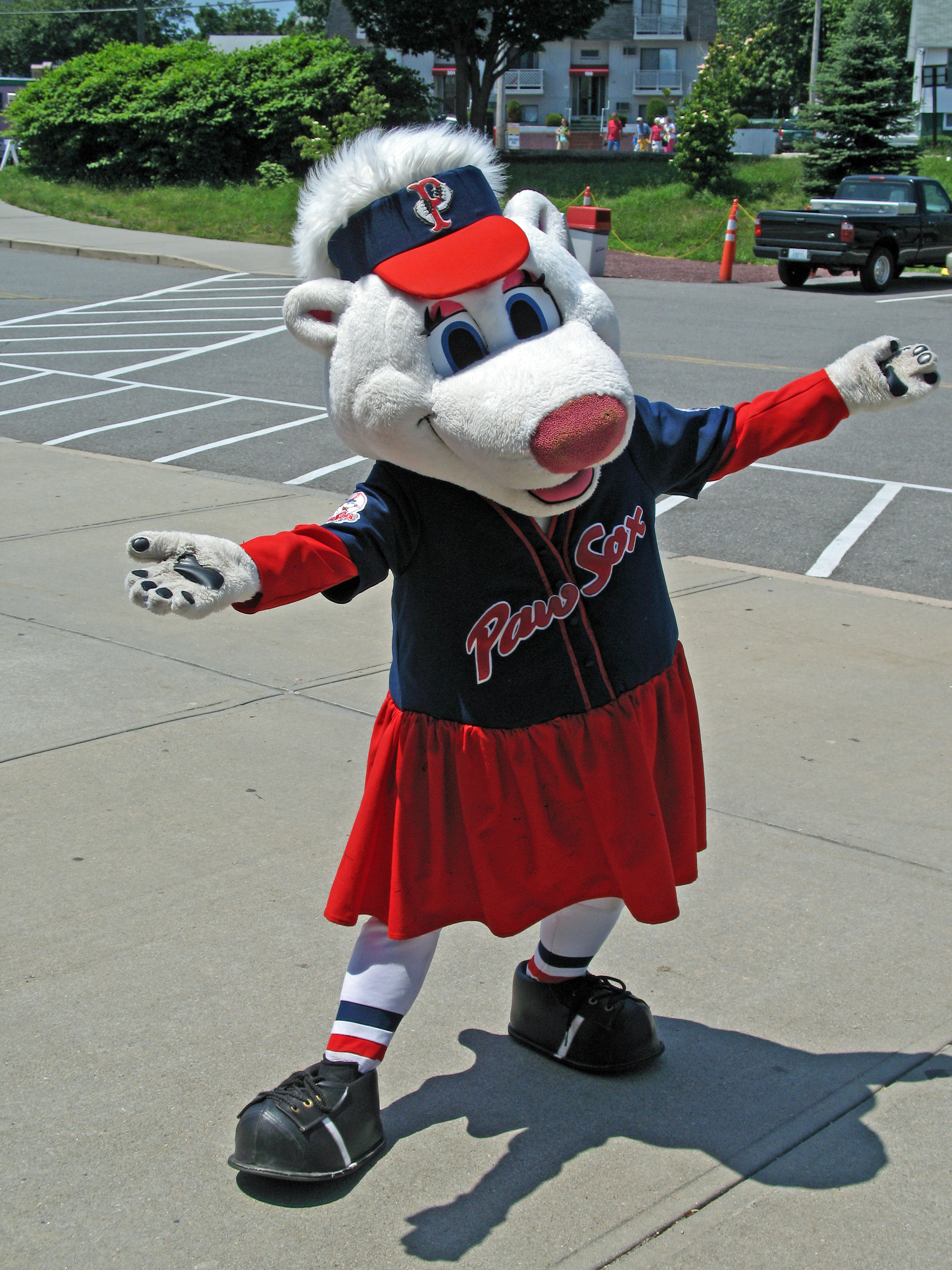 <p>A photograph of a person wearing a mascot costume.</p>
