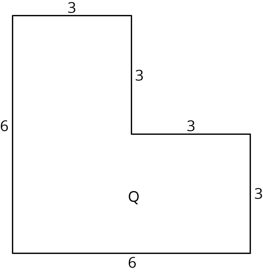 Polygon Q is a 6 by 6 square with a 3 by 3 square missing from the top right.