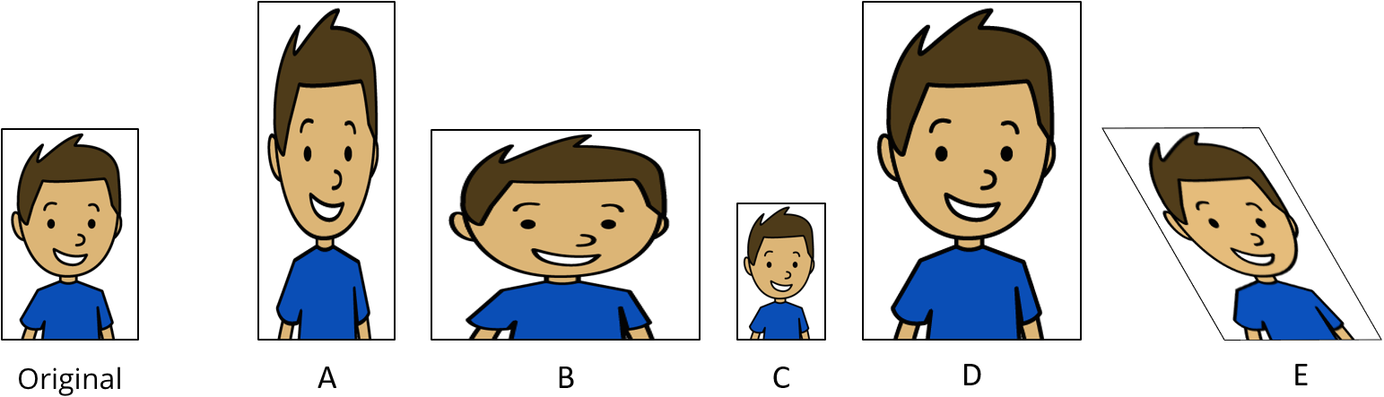 <p>An original picture of a boy and five copies of the picture.</p>
