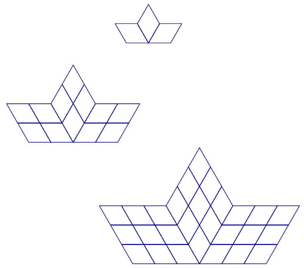 <p>Three figures composed of blue rhombuses.</p>
