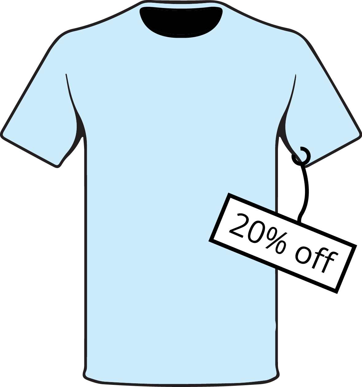 <p>Light blue t-shirt with a 20 percent off tag attached.</p>
