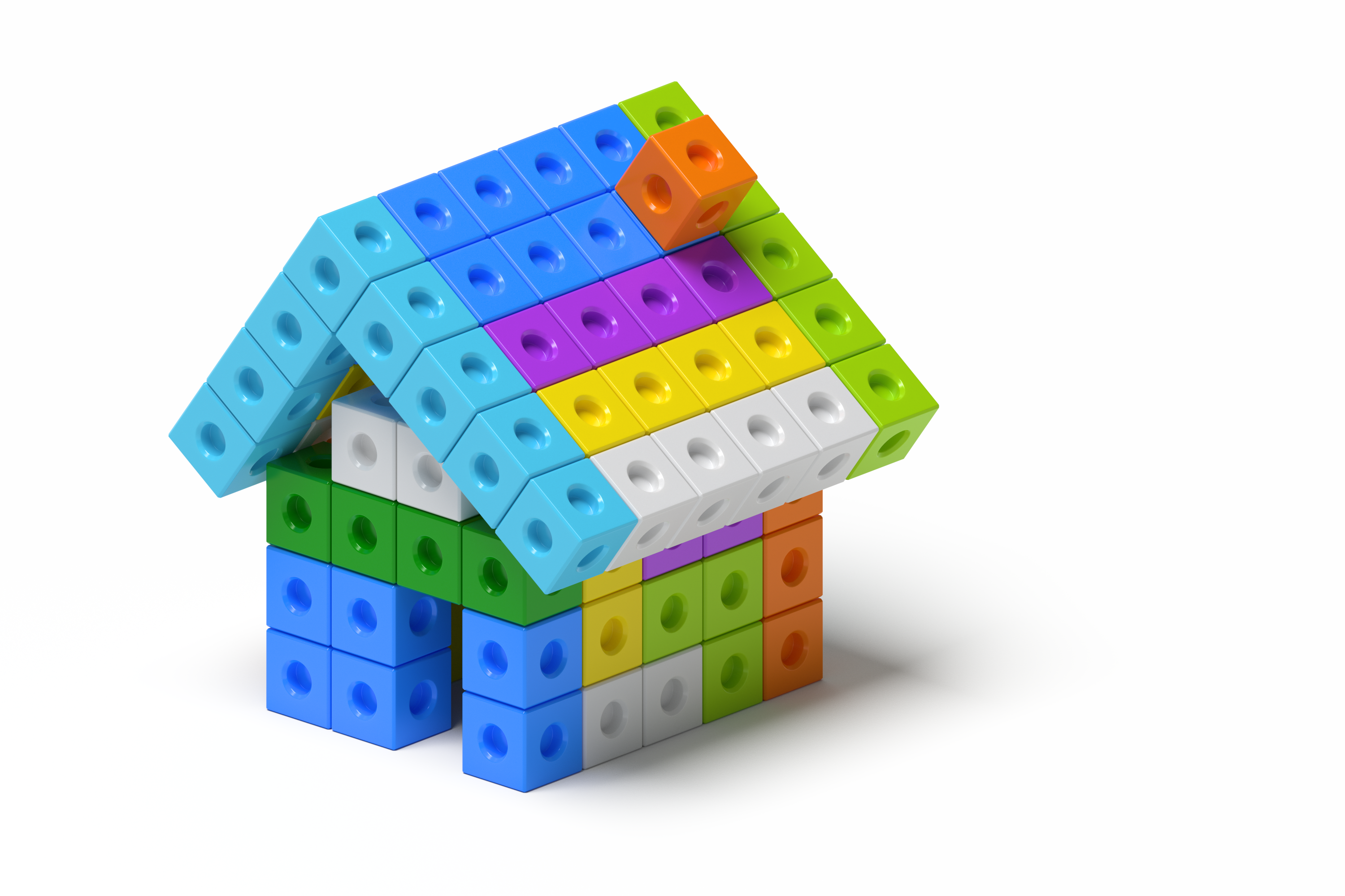 Connecting cubes in the shape of a house.