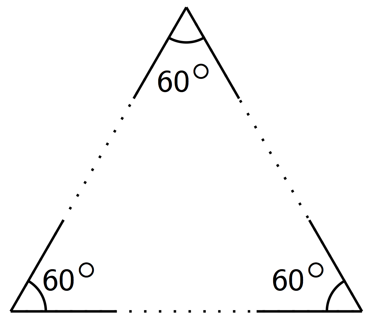 <p>Equiangular triangle with sides missing.</p>
