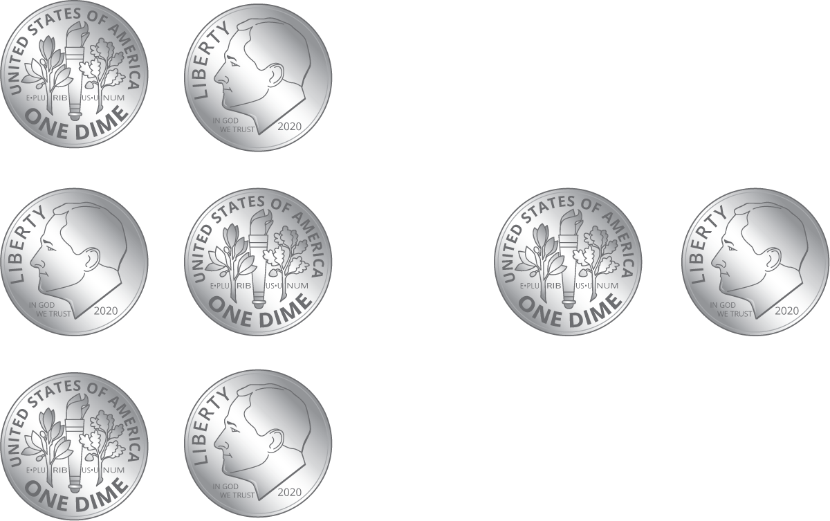 group of dimes.