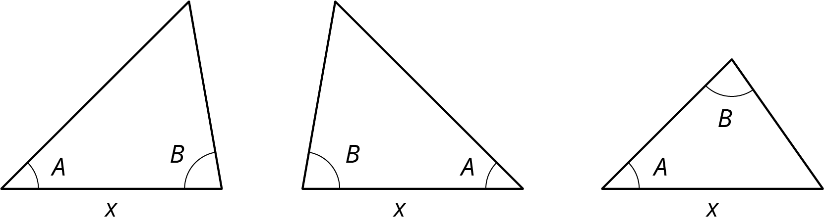 <p>Three triangles, varied attributes.</p>
