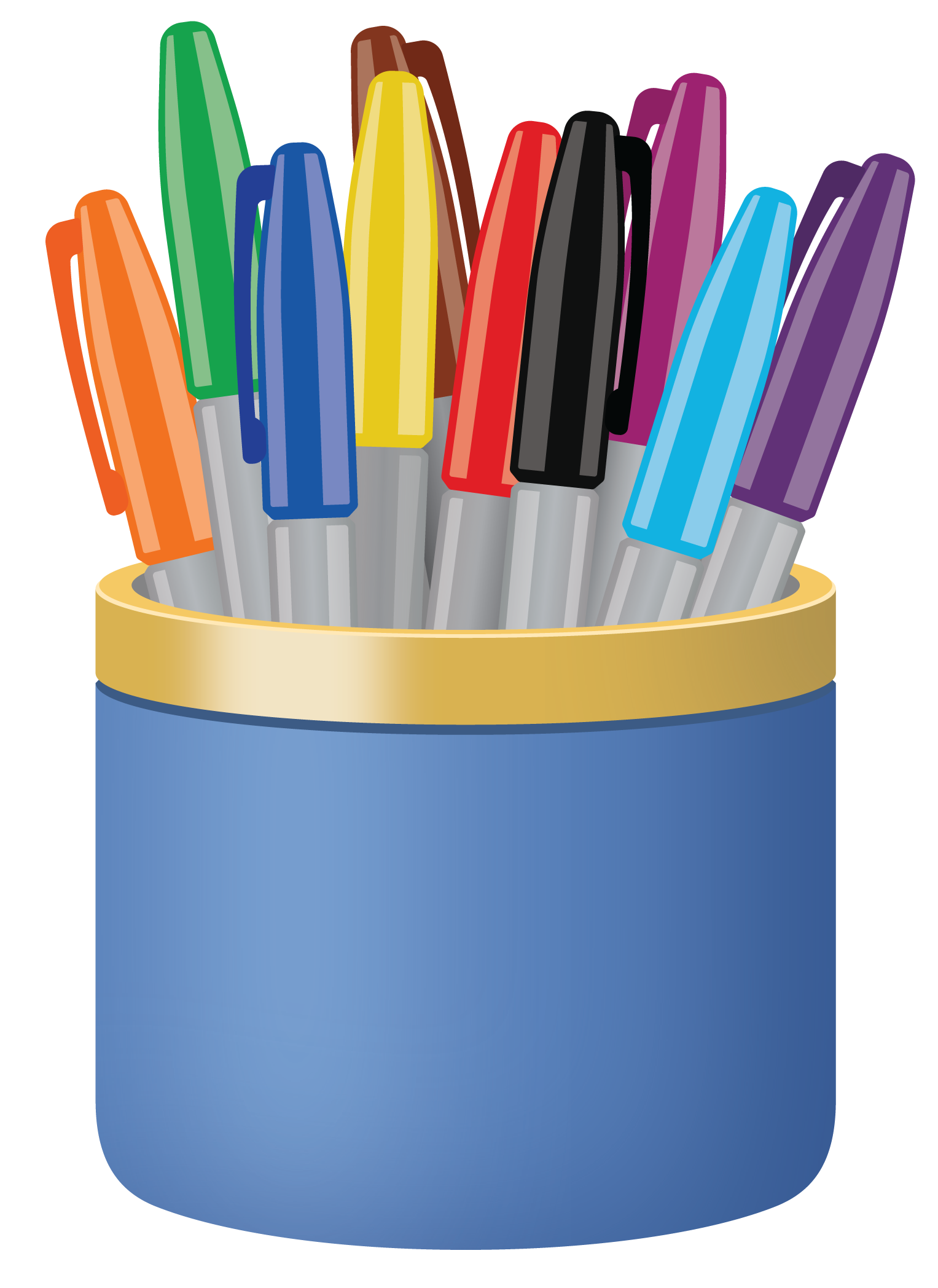 Markers in a cup.