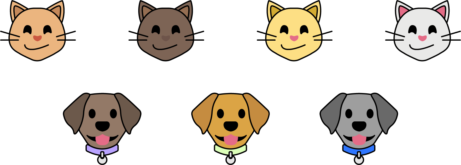 4 cats and 3 dogs.