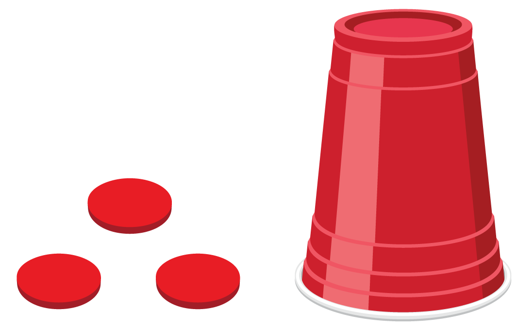 3 counters. Cup upside down.