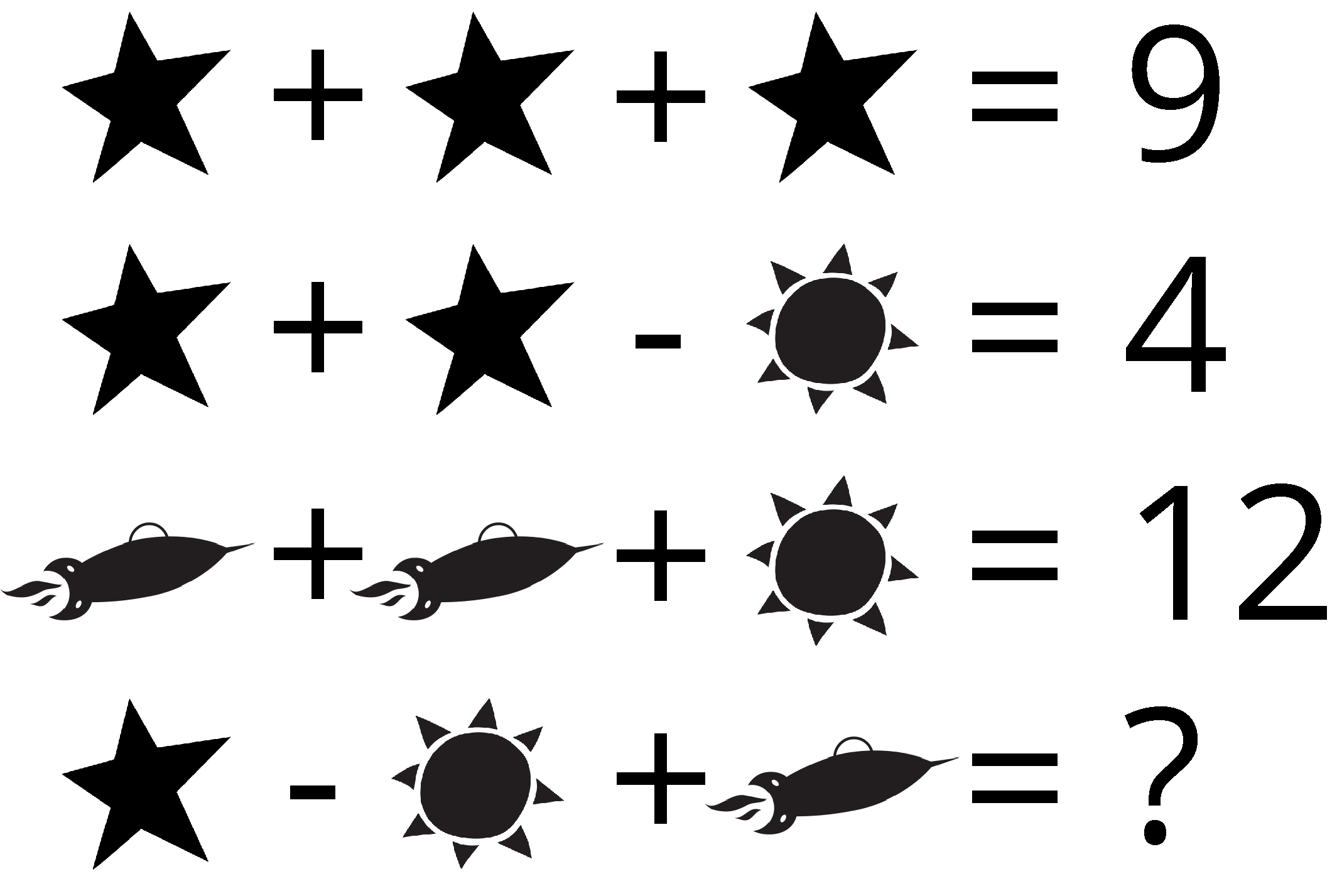 system of equations using stars, suns, and rockets
