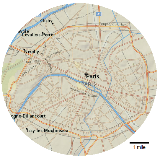 <p>Map of the city of Paris, France. </p>

