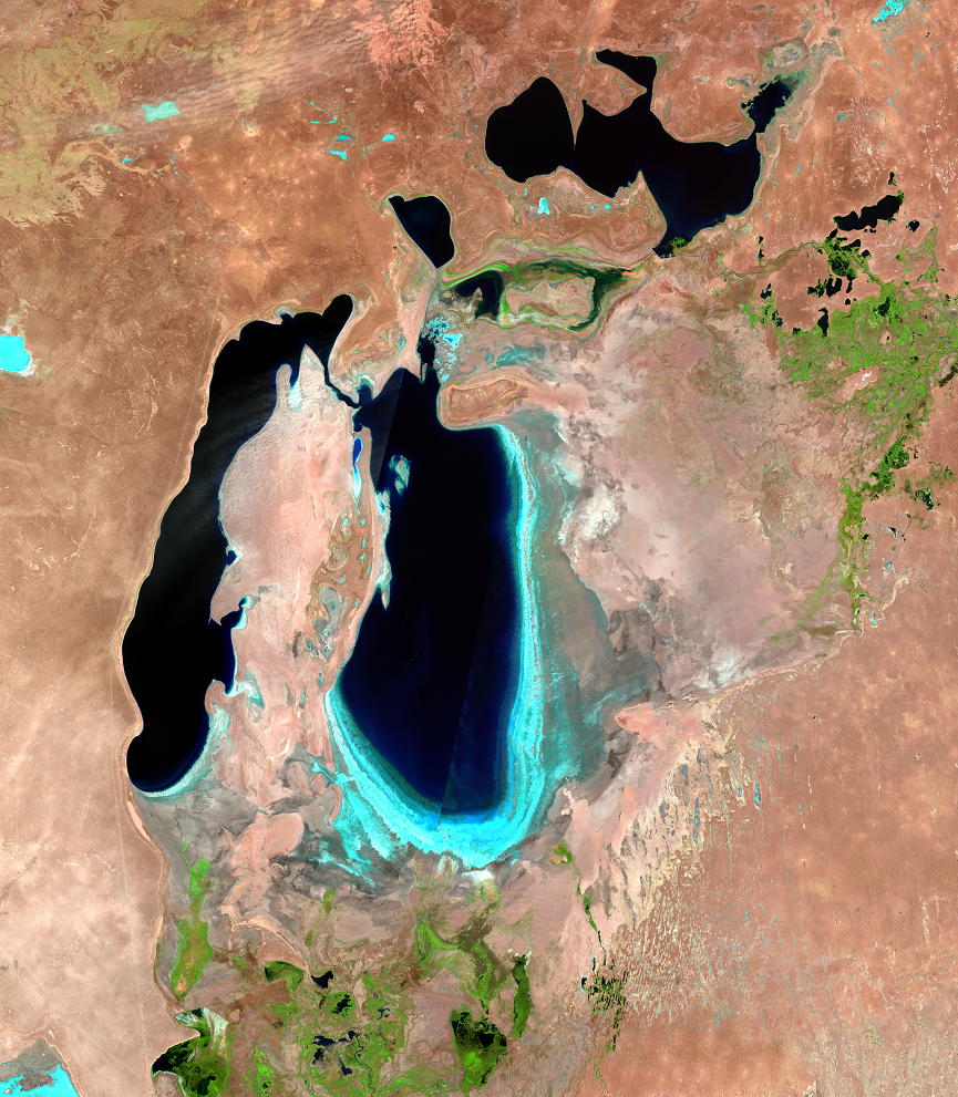 An aerial photo of a medium body of water.