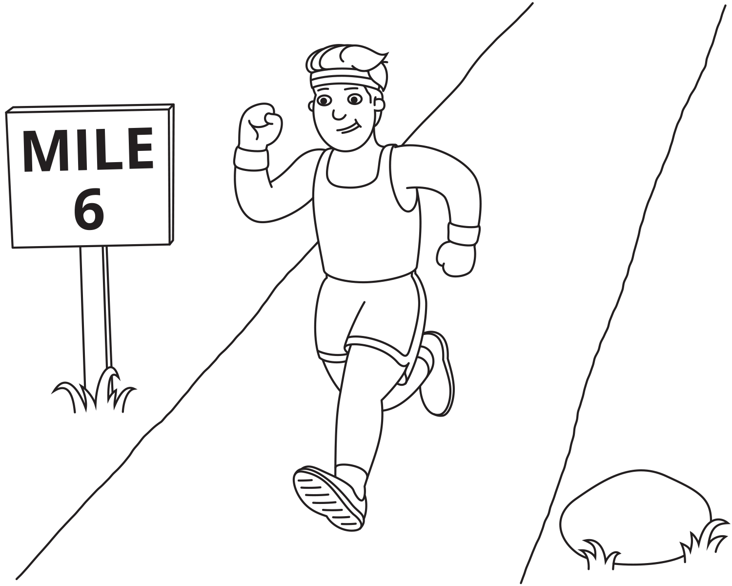 <p>Drawing of a runner at mile marker 6.</p>
