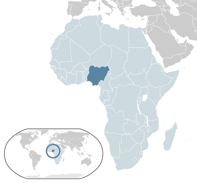 <p>Nigeria highlighted on map of Africa</p>
